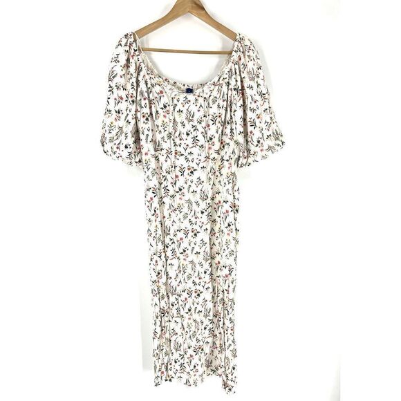 Old Navy Dress Size Medium Womens White Floral Smocked Cottagecore Prairie Midi - Picture 1 of 7
